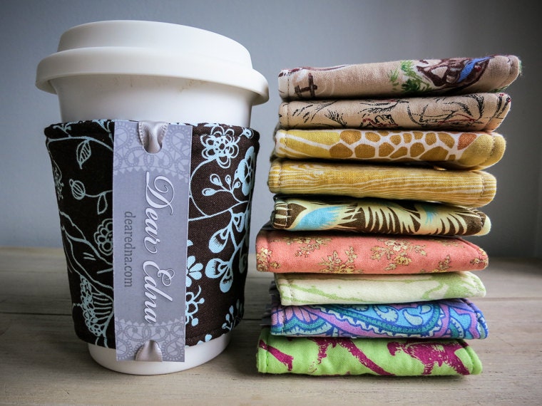 Set of 3 Coffee Cup Cosies / Choice of 14 Patterns