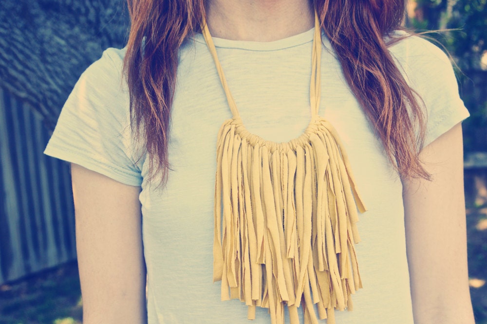 Mustard Yellow Jersey Fringe Necklace