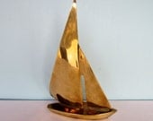 Large Vintage Brass Sailboat - 14" Tall