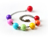 Colorful Rainbow Bracelet Made From Bright Glass Pearls, Adjustable Length Antique Brass Summer Fashion for Children and Teenagers