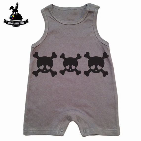 3 BLACK SKULLS - baby overall -summer romper