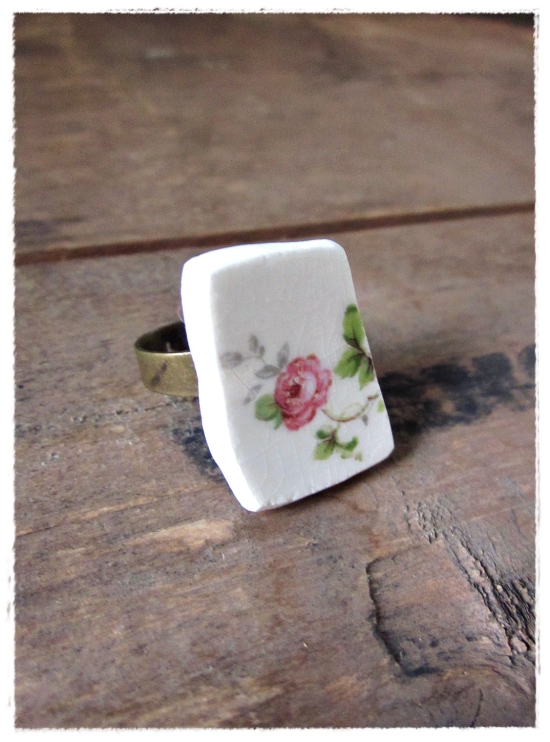 Vintage China Cocktail Ring, Shabby, Chic, Porcelain Rose Ring, Recycled China, Eco Friendly, Upcycled, Repurposed, Statement Jewelry