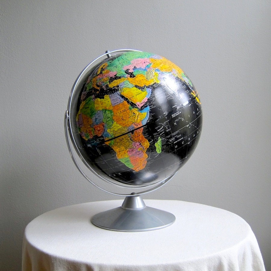 Mid Century Black Oceans Replogle Starlight Globe on Stand 12 Inches 1960s