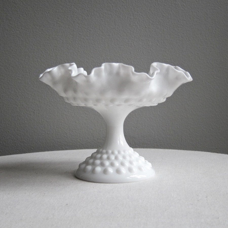 Hobnail Milk Glass Footed Compote by Fenton - Small Pedestal Bowl