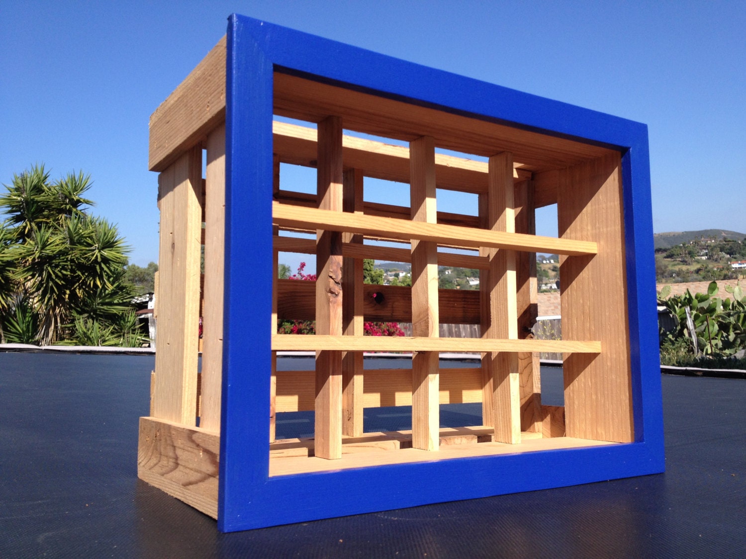 New Eco friendly countertop blue wine rack handmade in San Diego