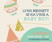 5X7 Children's birthday invitations features cowboys and indians theme
