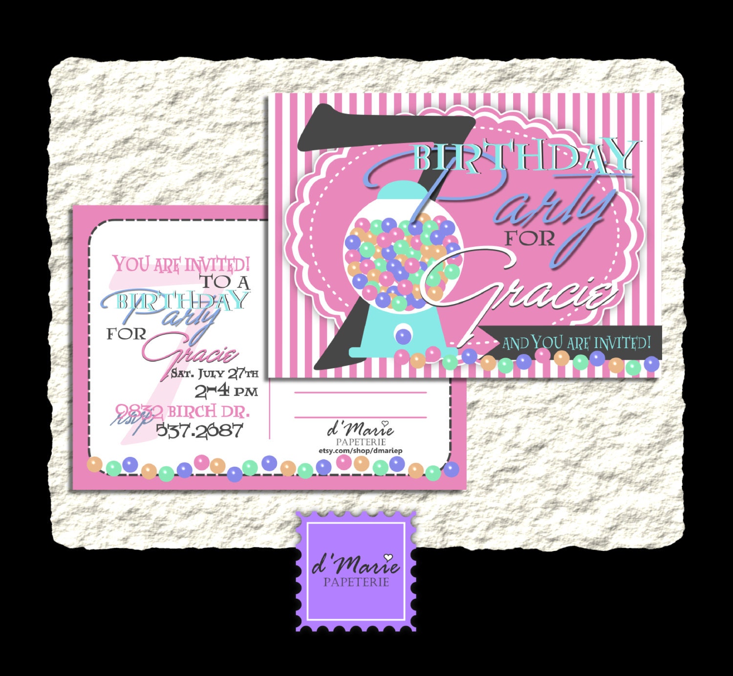 50 Printed Bubble Gum Birthday Custom Invitations Postcards