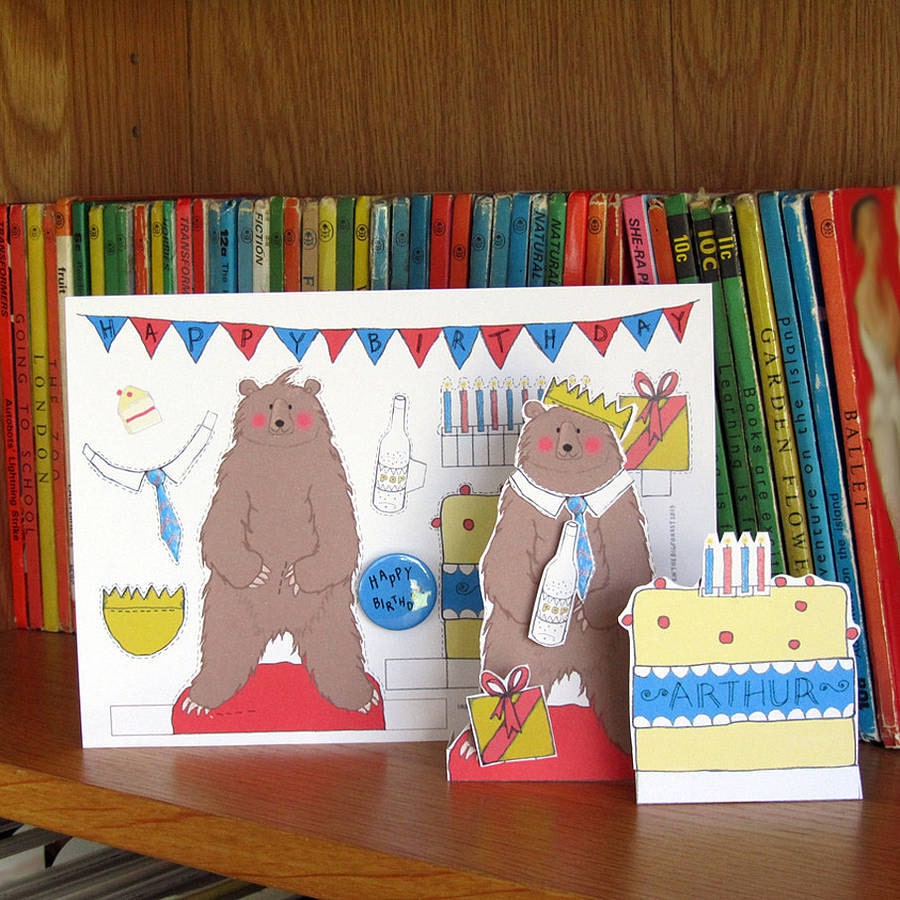 Personalised Birthday Bear Kids Card Paper Doll greeting's