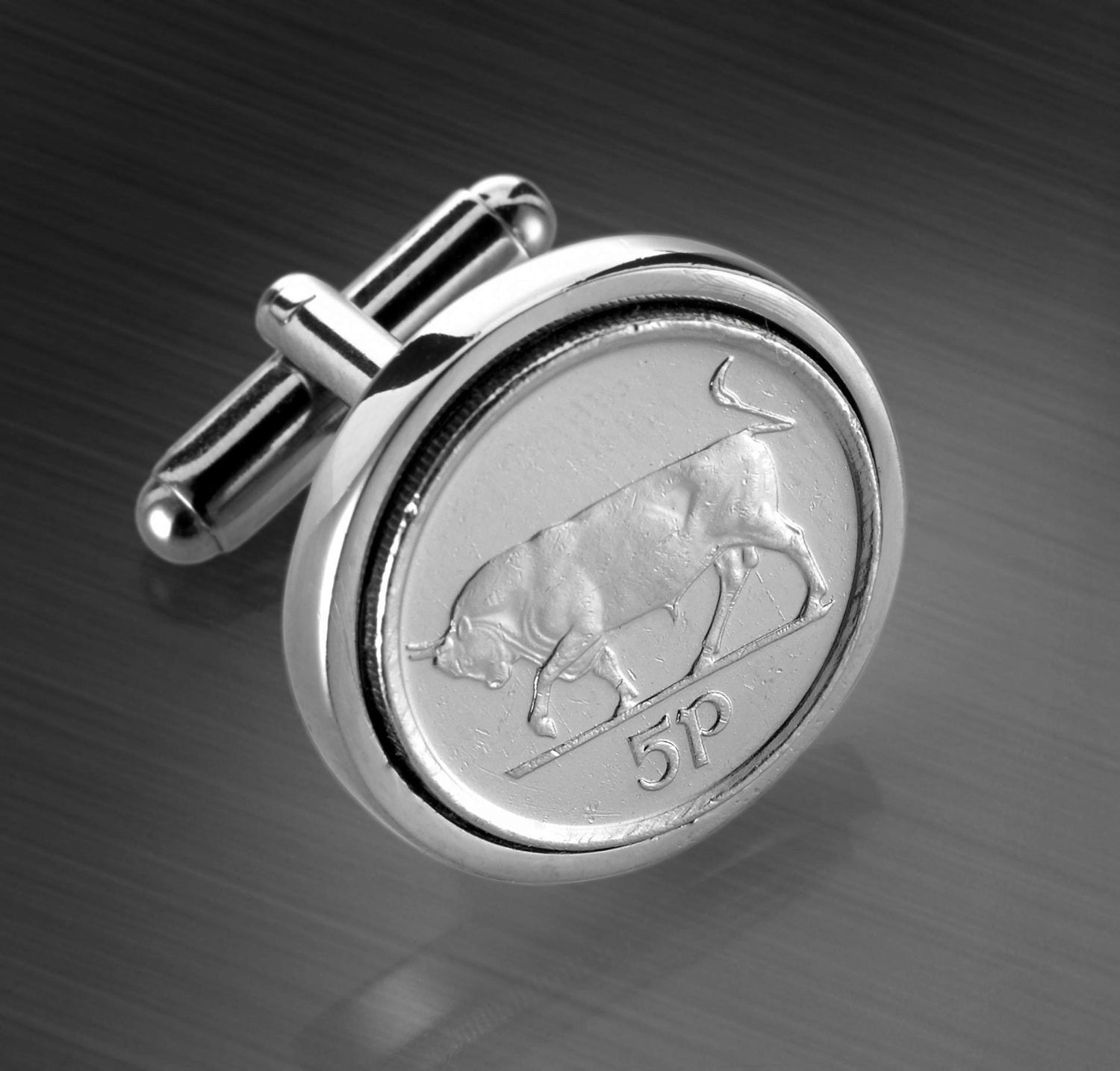 Coin Cufflinks -Handmade coins from Ireland-Irish Coins-No longer in circulation-rare- 5p Bull and Harp cufflinks