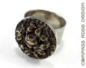 Victorian Button Ring , Antique Button, Gold Rose Blossom, Vintage Button Jewelry, Gold Plated Ring