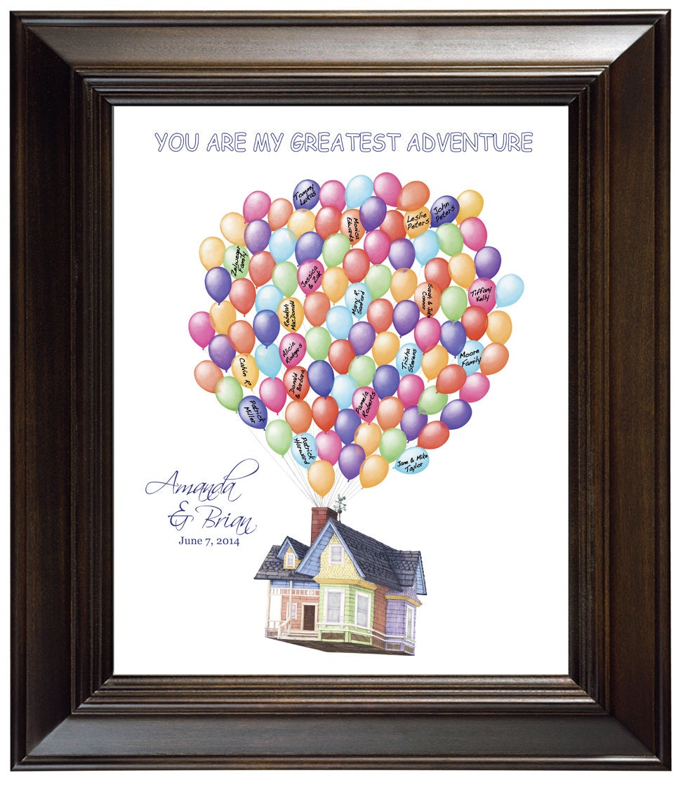 Guest book alternative You are my greatest adventure Personalized Wedding Gift  Movie Up Flying Up House with Balloons bridal shower 100