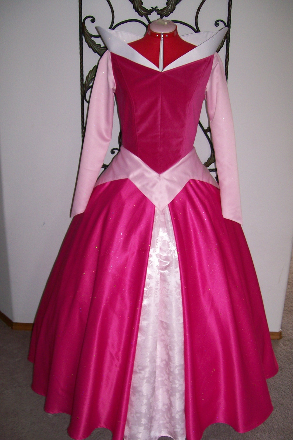 Princess Aurora Sleeping Beauty Adult Gown custom costume Velvet Glitter Satin Brocade Pink or Blue