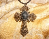 Mourning Cross Gothic "Filigree" Pendant With Gutta Percha Center Inticate Detail -Vampire's Bane Cross