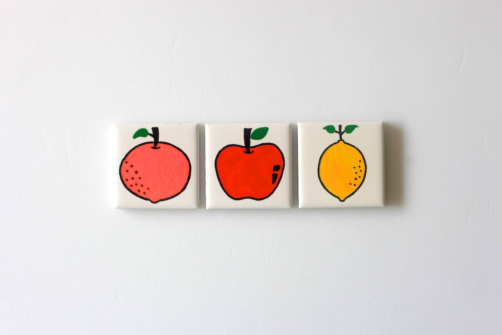 Hand Painted Ceramic Tile Magnets - Tooty Fruity . S371