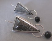 Black Fossil Coral Elongated Triangle Sterling Silver Earrings