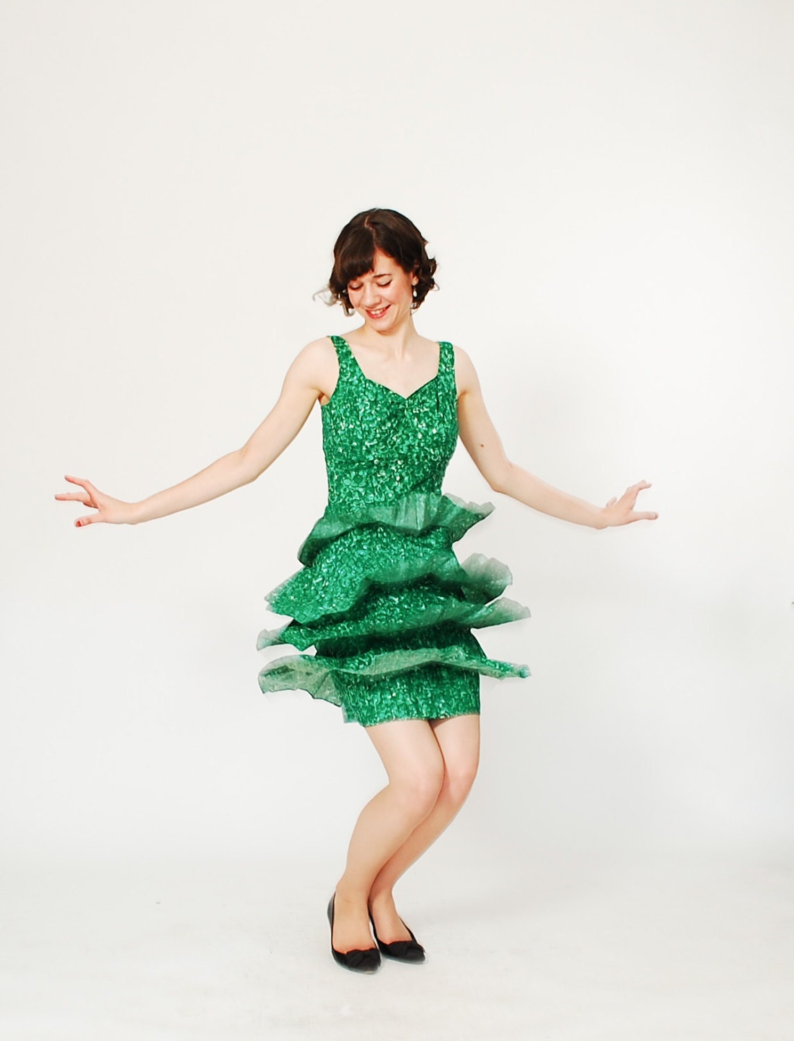 Vintage 1950s Dress - 50s Dress - Tiny Green Bubbles