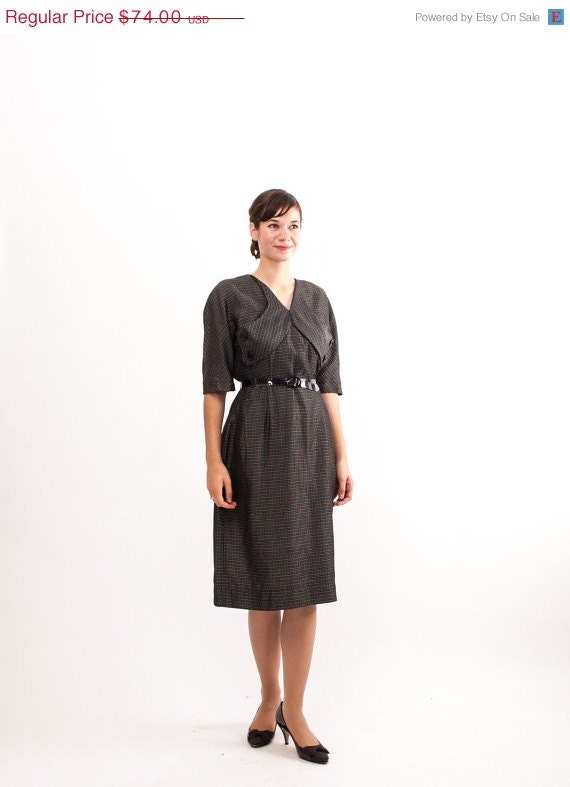 20% OFF - Vintage 50s Dress - 1950s Wiggle Dress - Charcoal Grey Sharkskin