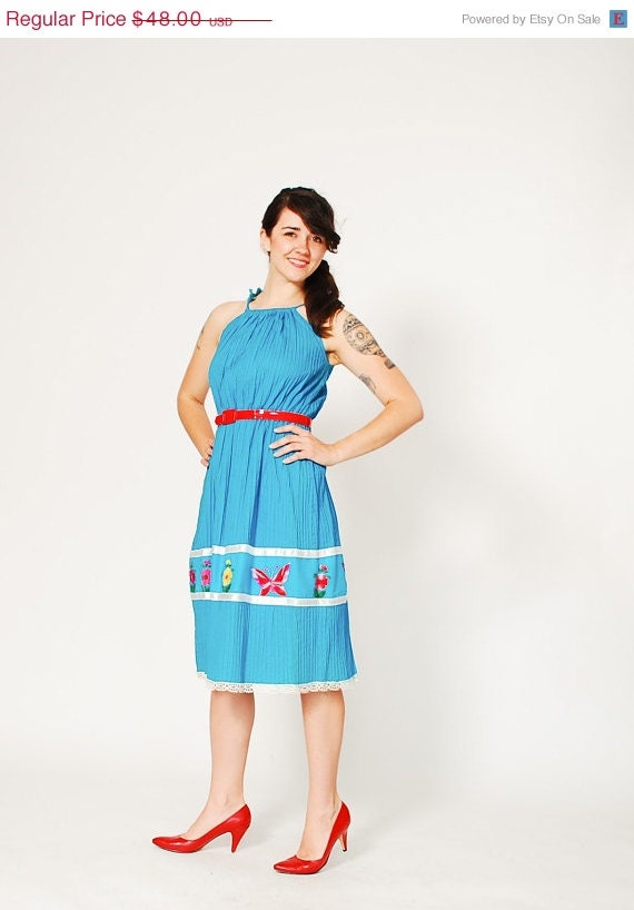 30% OFF - Vintage 1970s Sun Dress - 70s Mexican Dress - Playa del Carmen Dress