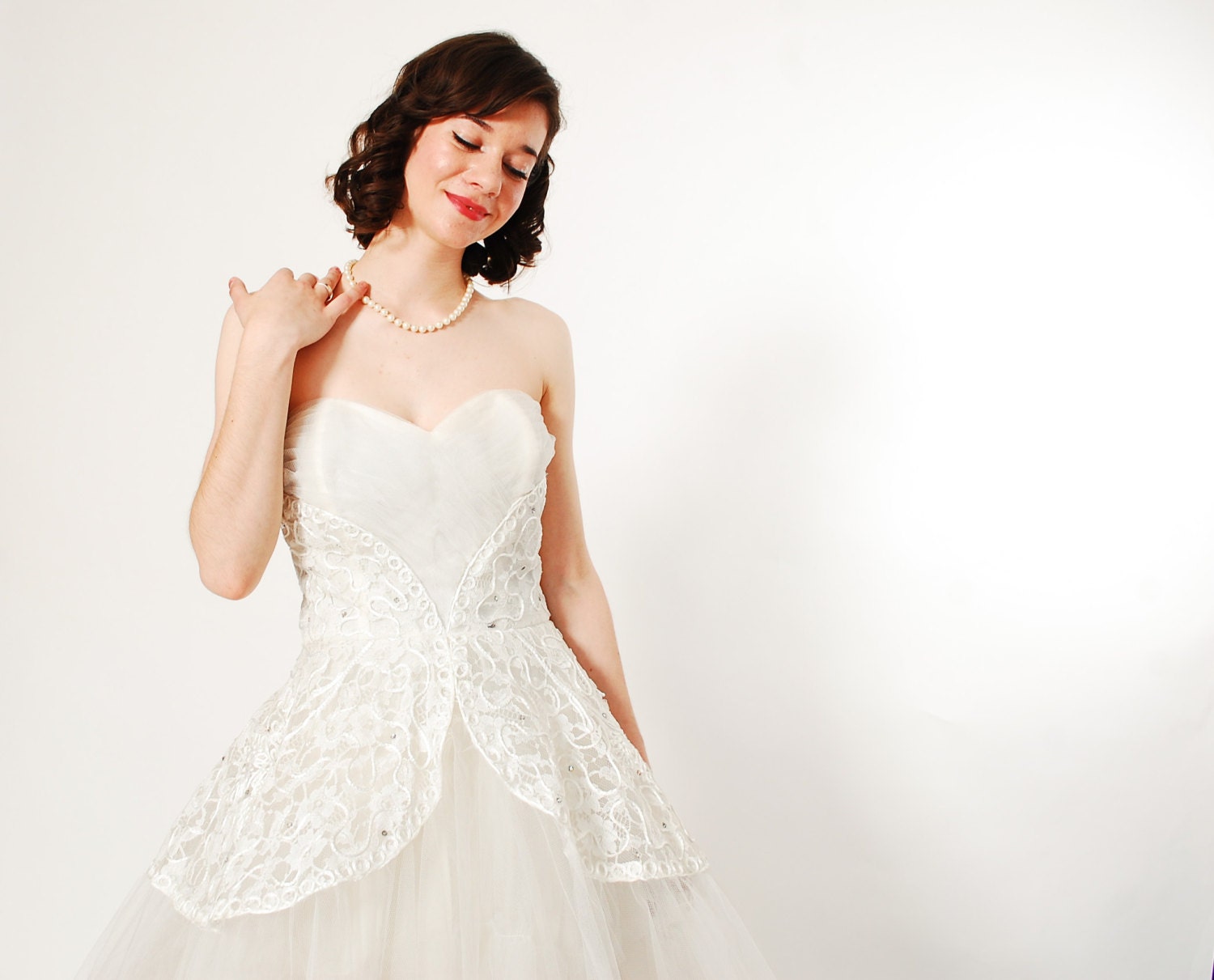 Vintage 1950s Wedding Dress - Strapless 50s Wedding Dress - Happily Ever After