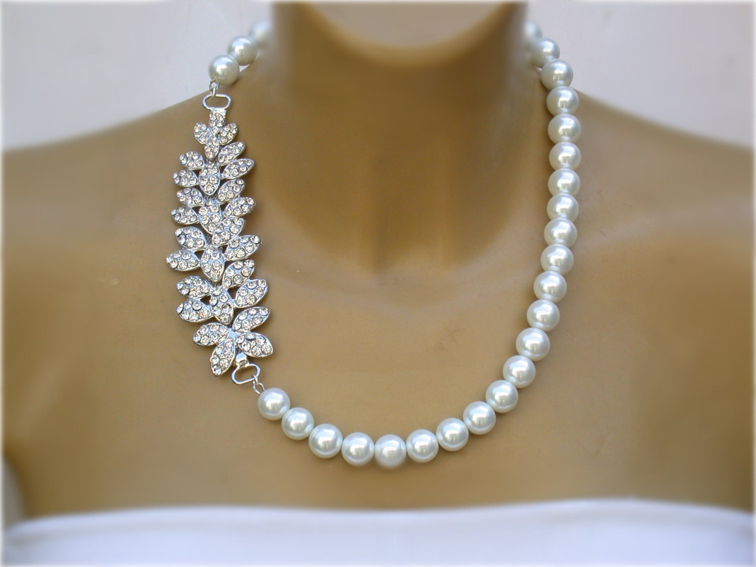 Bridal Necklace Statement Swarovski Pearl Wedding Bridal Necklace,  Vintage Style Rhinestone Wedding Bridal Jewelry Bridesmaid Gifts
