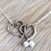 on Vacation / Heart Necklace Jewelry Two Hearts Necklace White Pearls Bridesmaid Gift Jewelry Valentines Jewelry