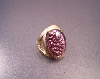 Purple Foil Glass Czech Glass Size 9  Ring