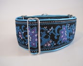 2 inch Turqoise Martingale Collar, Turquoise, Jacquard, Purple, Black, Greyhound Collar, Dog Collar, READY TO SHIP