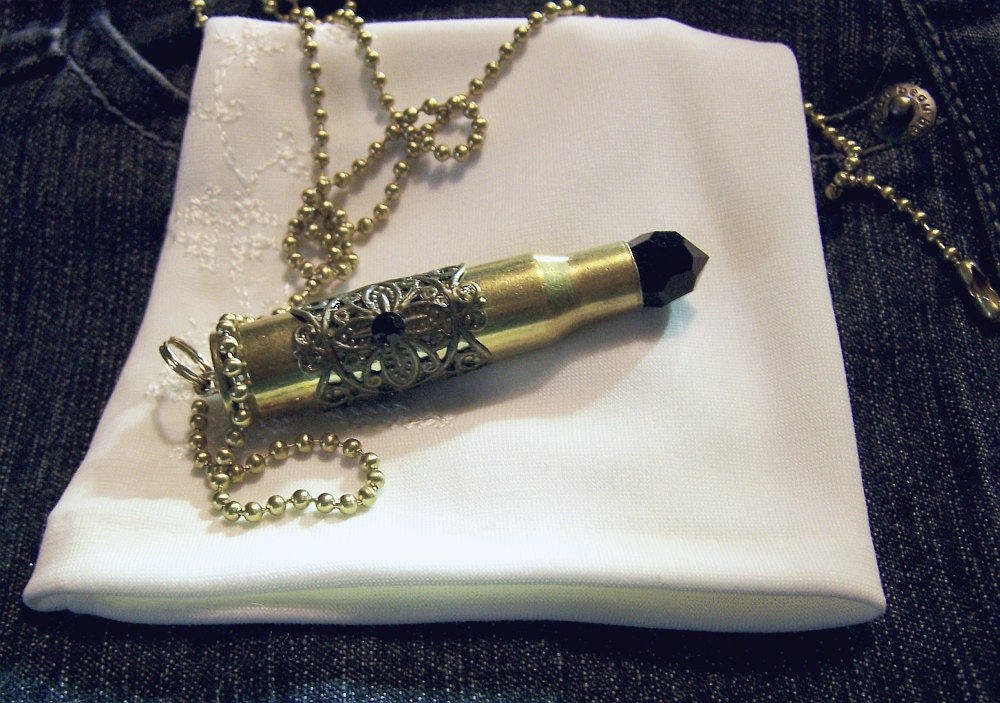 Filigree Black Swarovski Crystal Bullet Pendant