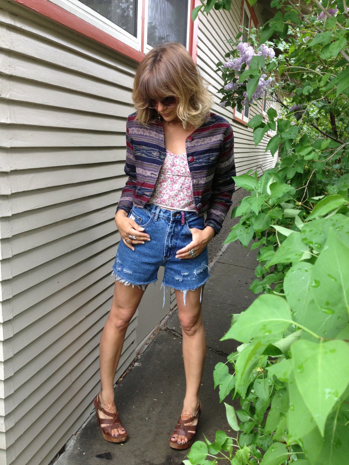 Vintage  cropped JACKET, size XS/S, southwestern/ aztec/tribal, woven,  lightweight , swag, boho, festival, by Zasra
