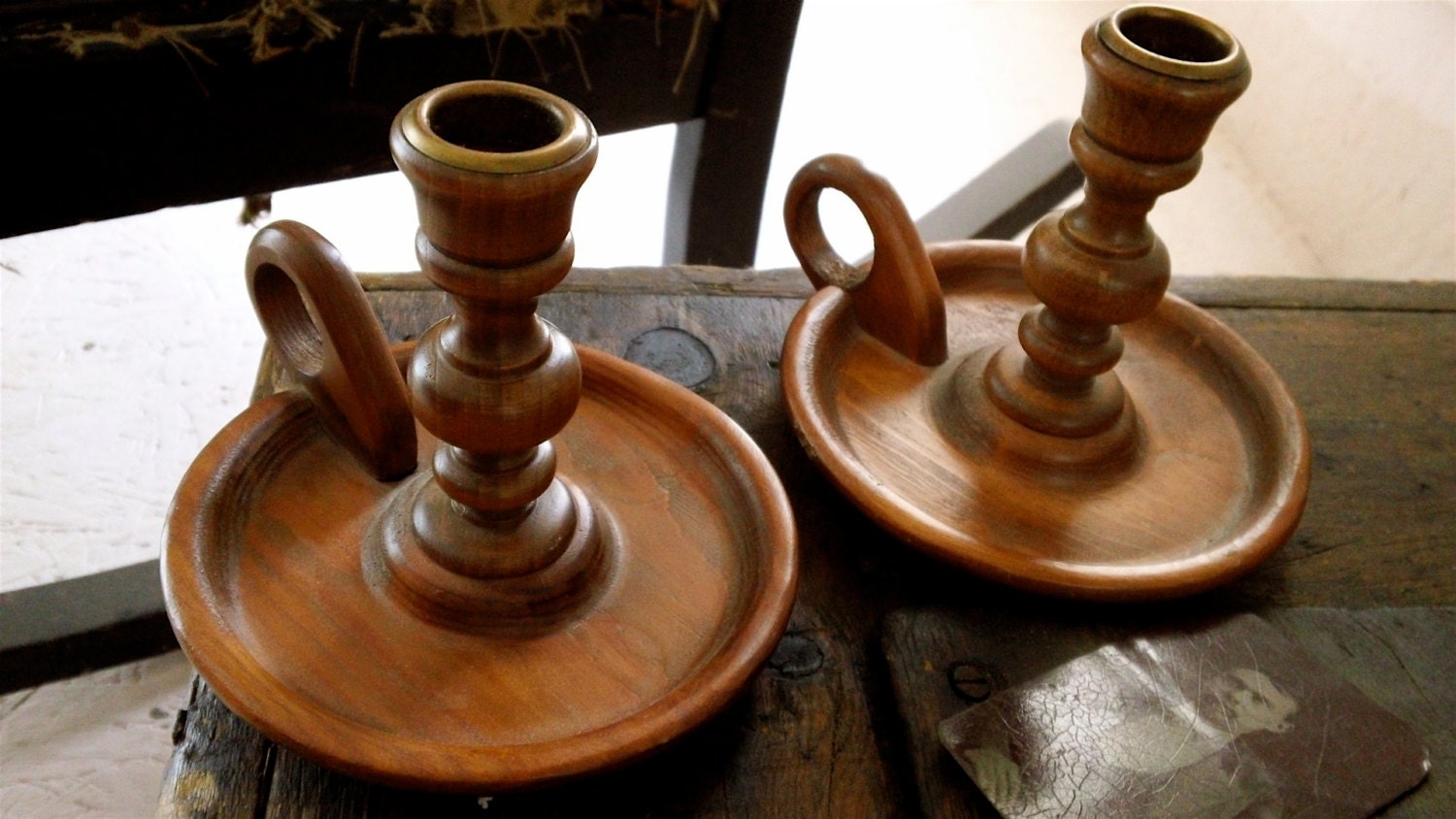 vintage wooden candle sticks