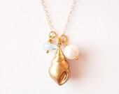 Gold Seashell Charm Necklace - Gold Shell Charm Necklace Mermaid Necklace Beach Bridal Necklace Beach Bride Necklace Beach Wedding Necklace