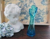 Vintage Aqua Blue Glass Bud Vase Mid Century Art Glass Vase