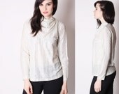 70s Vintage Silver Lame Disco Glam High Neck Blouse / Silver Blouse / 1970s Blouses / 70s Blouse Silver / 2038