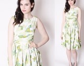 50s Green Butterfly Short Cocktail Dress / 1950s Butterfly Dress / Cocktail Dress / 50s  Party Dress / Summer Vintage / 2206