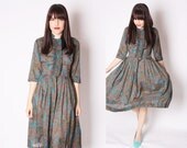 50s Dress / 1950s Rust and Teal Floral Dress / 50s Floral Dress / 50s Rustic Dresses / 1950s Dresses / 2267