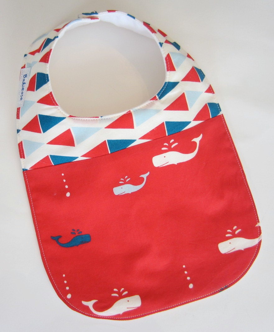 ORGANIC Baby Bibs -  Nautical Baby Bib / Baby Whales / Navy and Red / Babiease Baby Boutique / Custom Baby Gift Sets