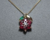 14k Ruby Diamond Emerald Pendant with 10k Gold 18 inch Chain