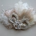 Feather hair accessory fascinator, Wedding bridal Hair accessory, Ivory natural champagne beige antiqued silver Vintage rhinestone