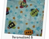 Handmade Personalised baby bib adjustable reversible Rockets
