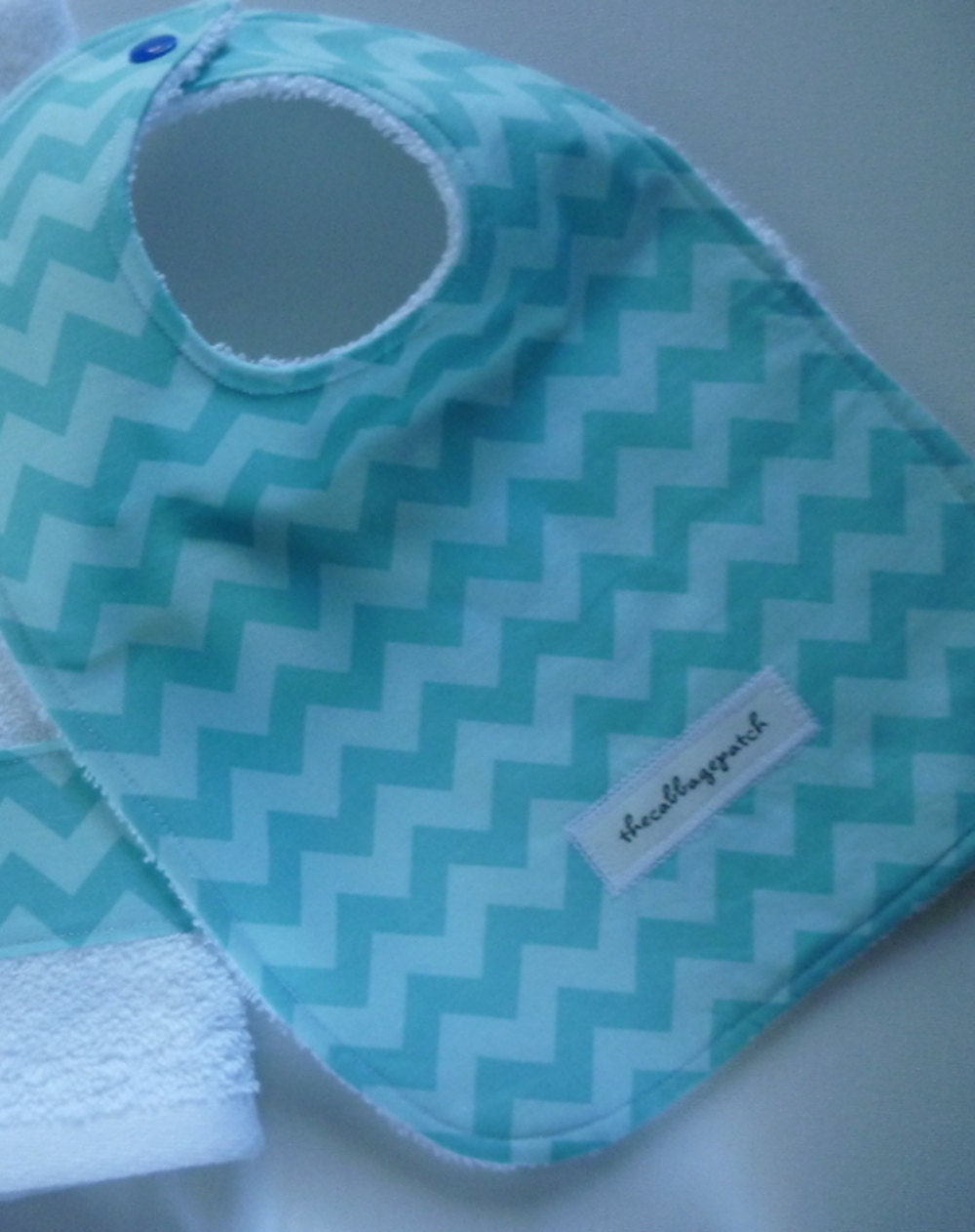 Handmade personalised baby bib adjustable reversible using Chevron fabric