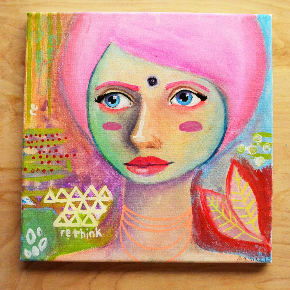re-think pink hair girl painting PRINT
