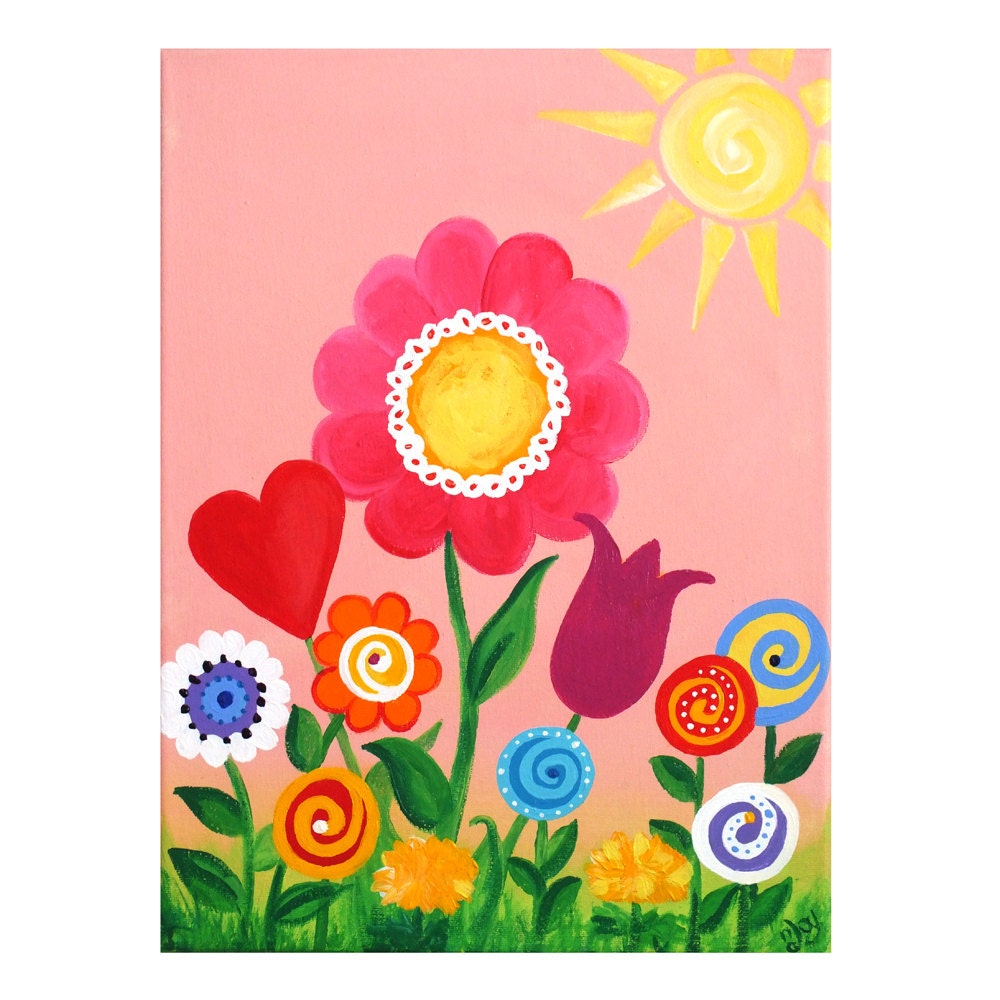 Girls Nursery Wall Art, Pink Garden, 12x16, Art for Girls Room or Baby Nursery