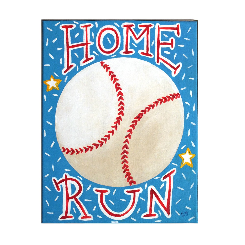 Kids Sports Painting, HOME RUN BASEBALL, 11x14 Acrylic Wall Art, Baseball Themed Kids Decor