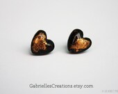 Black Heart Stud Earrings - Silver or Bronze Elegant Chic Gift for Her - Polymer Clay & Resin Jewelry - Cute Earrings - Romantic - Heart