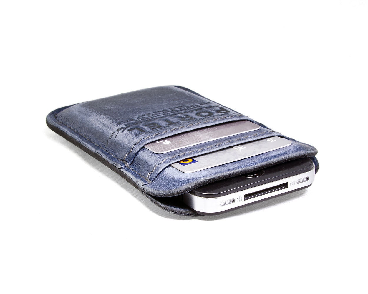RETROMODERN aged leather iPhone 4 pocket - - SAPPHIRE