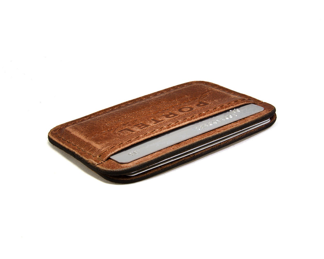 RETROMODERN aged leather Credit Card wallet - - LIGHT BROWN