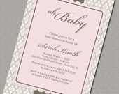 Pink and Brown Girl Baby Shower Invitation - Printable Baby Shower Invite,  Floral Invitations - Design 773