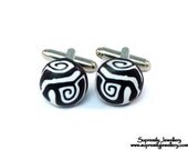 Monochrome Cuff Links Fimo Polymer Clay Cufflinks Black and White Wearable Art