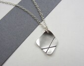 Not Square Necklace        silver modern geometric asymmetric pendant with oxidized intersecting lines handmade