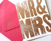 mr & mrs ... fun gold and letterpress card for a wedding or anniversary